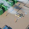 Industrial Factory Construction Site With Cranes Green Structures And Ground Equipment