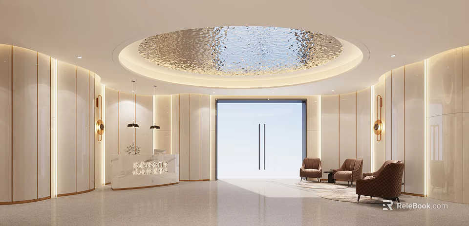 Hospital Outpatient Clinic Lobby With Reception And Seating 3d model 