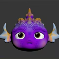 Cute Purple Fantasy Creature Character With Big Eyes Orange Spines And Blue White Fins