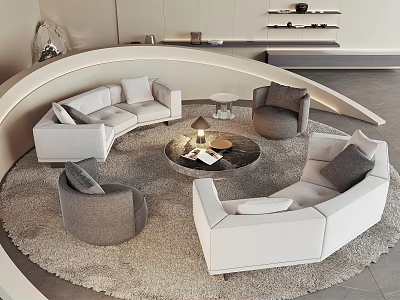 Elegant Modern Sofa and Coffee Table Set With Curved Design White Upholstery and Gray Chairs 3d model