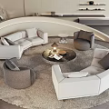 Elegant Modern Sofa and Coffee Table Set With Curved Design White Upholstery and Gray Chairs
