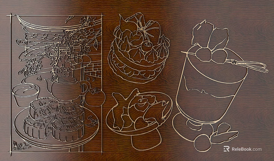 Intricate Carvings on Cake Cups and Plates with Delicate Artistic Patterns 3d model 