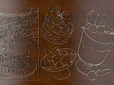 Intricate Carvings on Cake Cups and Plates with Delicate Artistic Patterns 3d model