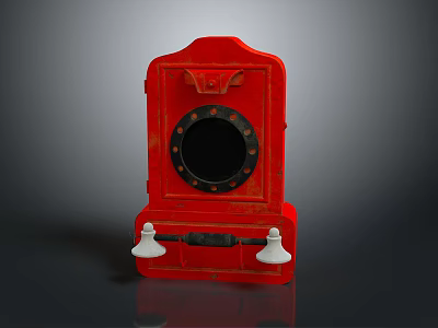 Vintage Red Telephone Booth With Circular Black Window And White Horn Speakers 3d model
