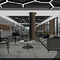 Modern Public Office Space With Sofa Chairs Coffee Table Green Plants And Wooden Decor