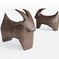 Two Brown Goat Head Shaped Wooden Sofa Stools For Home Decor 3d model