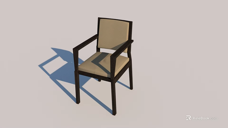 Minimalist Single Chair With Dark Wooden Frame Light Seat Cushion And Armrests 3d model 
