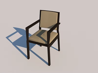 Minimalist Single Chair With Dark Wooden Frame Light Seat Cushion And Armrests 3d model