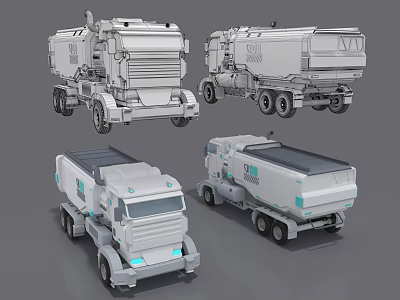 Modern Concept Engineering Truck Design Shown From Multiple Angles In 3D Rendering 3d model