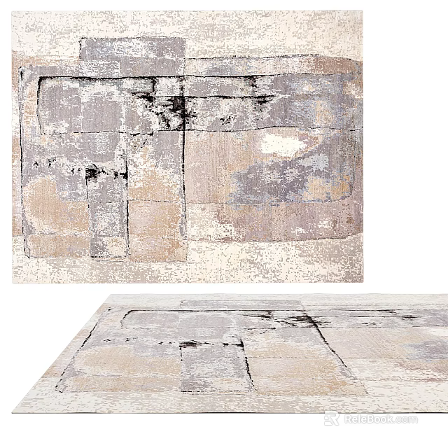 Modern Square Area Rug With Abstract Gray Beige Texture For Living Room Decor 3d model 