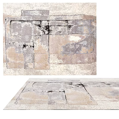 Modern Square Area Rug With Abstract Gray Beige Texture For Living Room Decor 3d model