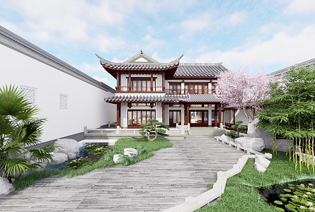 Chinese-style single-family villa Soviet-style parlor 3d model