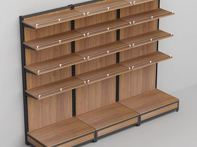 Modern Wooden Shelving Unit With Black Metal Frame And Multiple Display Layers 3d model