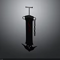 Intricate Black Decorative Sword With Red Flame Pattern And Hanging Chain