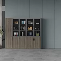 Modern Interior File Cabinet With Glass Doors Wooden Panels And Organized Files Books