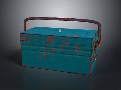 Vintage Blue Toolbox With Metal Handle And Distressed Finish For Daily Use 3d model