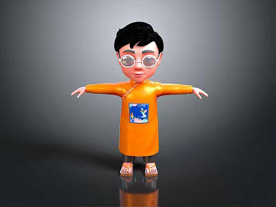 Man Wearing Orange Robe With Glasses Blue Badge On Chest Arms Outstretched 3d model