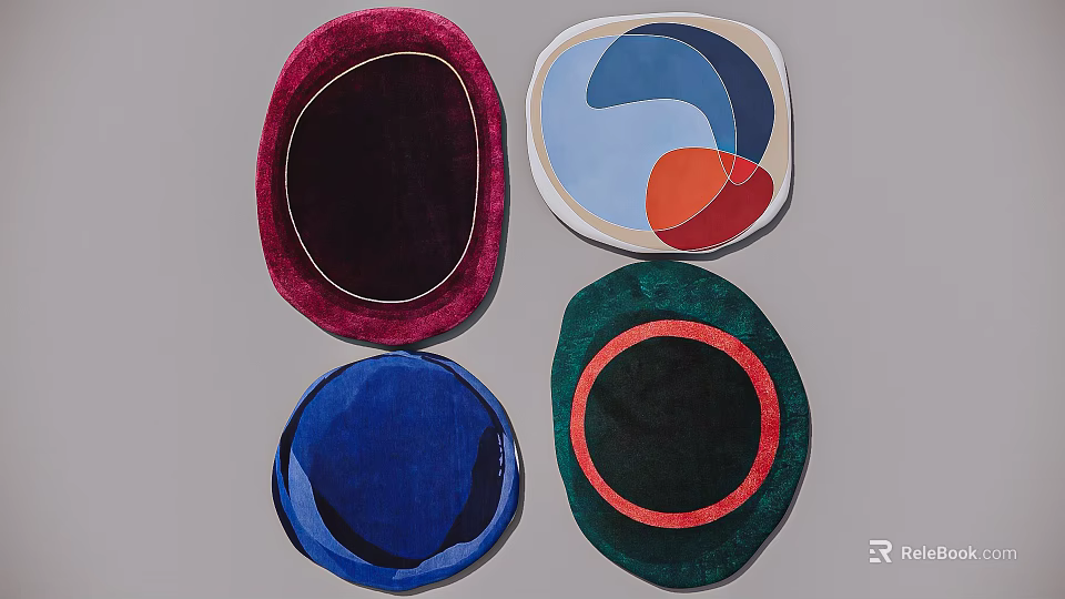 Colorful Shaped Rugs with Geometric Patterns and Round Oval Modern Designs 3d model