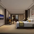 Hotel Room Interior With King Bed Sofa Flat Screen TV And Decorative Painting