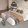 Cream Style Double Bed Bedside Table Decorative Painting Computer Desk 3d model