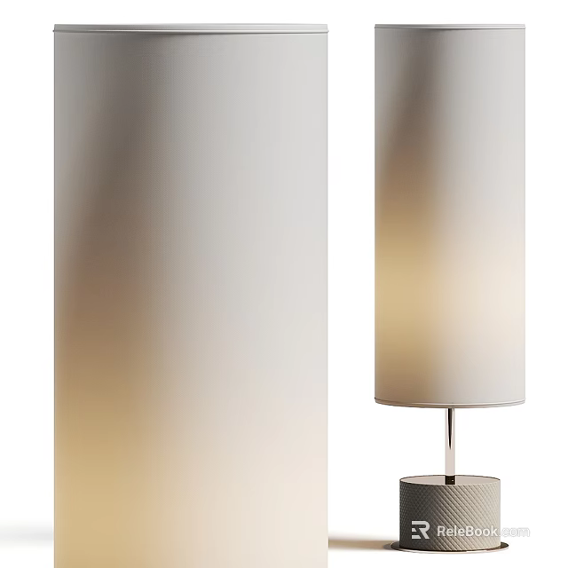 Modern Floor Lamp With Cylindrical Linen Shade Geometric Metal Base And Soft Warm Lighting 3d model 