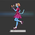 Crowned Blue Skinned Dessert Character With Pink Cat Like Creature Holding Tray On Checkered Base