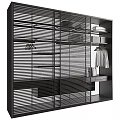 Modern Wardrobe Design With Slatted Panels Open Shelves And Hanging Storage Space