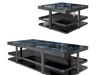 Modern Glass Top Coffee Table With Black Metal Frame And Storage Shelves 3d model