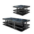 Modern Glass Top Coffee Table With Black Metal Frame And Storage Shelves