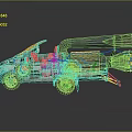 Modified Worn White Car With Large Rocket Engines Red Straps And Perforated Metal Trailer