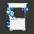 White Food Cart With Canopy And Blue Silver Balloons For Dessert