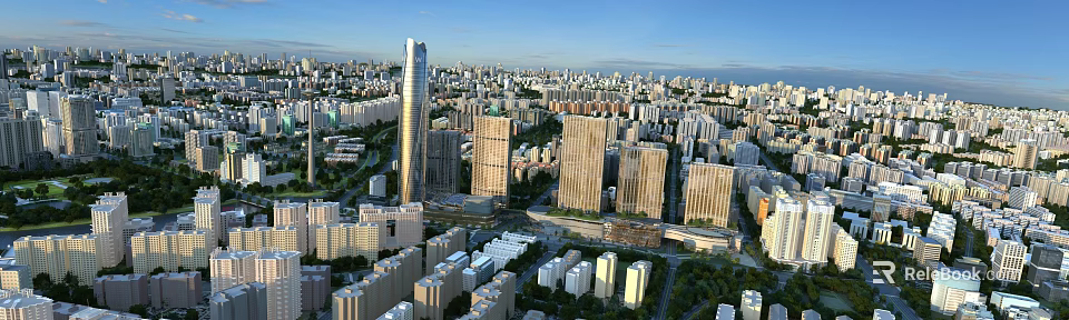 Aerial Planning of Modern Urban Cityscape with Tall Buildings and Green Spaces 3d model 