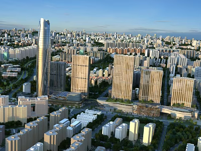 Aerial Planning of Modern Urban Cityscape with Tall Buildings and Green Spaces 3d model
