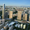 Aerial Planning of Modern Urban Cityscape with Tall Buildings and Green Spaces