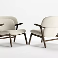 Modern Comfortable Lounge Chairs With Wooden Frame And Cream Padded Seats