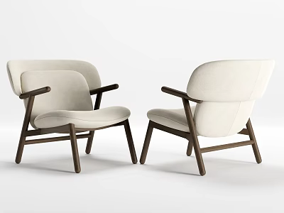 Modern Comfortable Lounge Chairs With Wooden Frame And Cream Padded Seats 3d model
