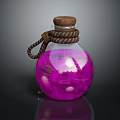 Transparent Round Glass Bottle With Cork Stopper Wrapped In Twine Rope And Pink Liquid