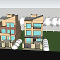 Two Story Detached Villa Exterior Design With Large Windows Lawn And Trees