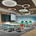 Innovative School Classroom Interior With Colorful Chairs And Tech Features 3d model