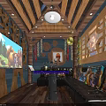 Private Room Featuring Large Screen TV Cartoon Characters Wooden Decor Comfortable Sofas and Warm Lighting