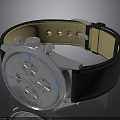 Stylish Silver Watch With Chronograph Dials Blue Markers Black And Beige Leather Strap