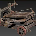 Ancient Wooden Siege Weapon With Wheeled Base Metal Components And Launch Mechanism
