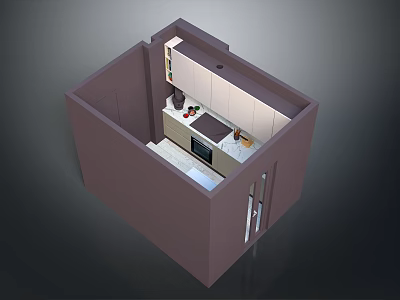 Modern Kitchen Interior Design With Cabinets Stove Refrigerator And Countertop 3d model