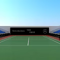 Outdoor Tennis Court Sports Fitness With Green Surface And Blue Spectator Stands