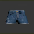 Blue Denim Shorts With Distressed Design Front Button And Side Pockets