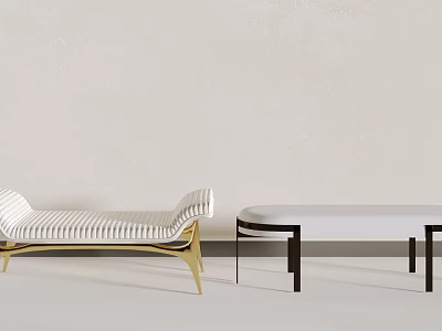 Minimalist Modern Stools Featuring White Striped Design Gold Legs and Black Frame 3d model
