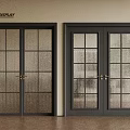 Modern Hinged Doors With Black Frames And Ribbed Grid Glass Panels Showcase Design 3d model