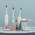 Daily Cleaning Essentials Modern Electric Toothbrushes With Gradient Colors And Charging Base On Marble Countertop