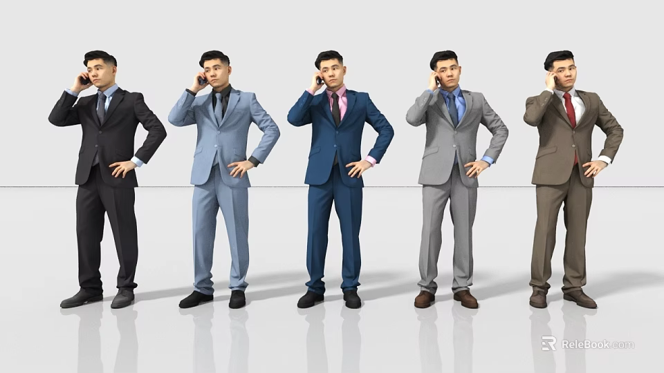 Men in Different Colored Suits Standing with Some Talking on Phone and Hands on Hips 3d model 