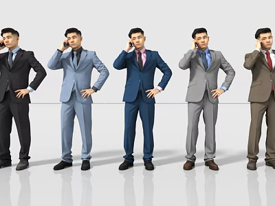 Men in Different Colored Suits Standing with Some Talking on Phone and Hands on Hips 3d model